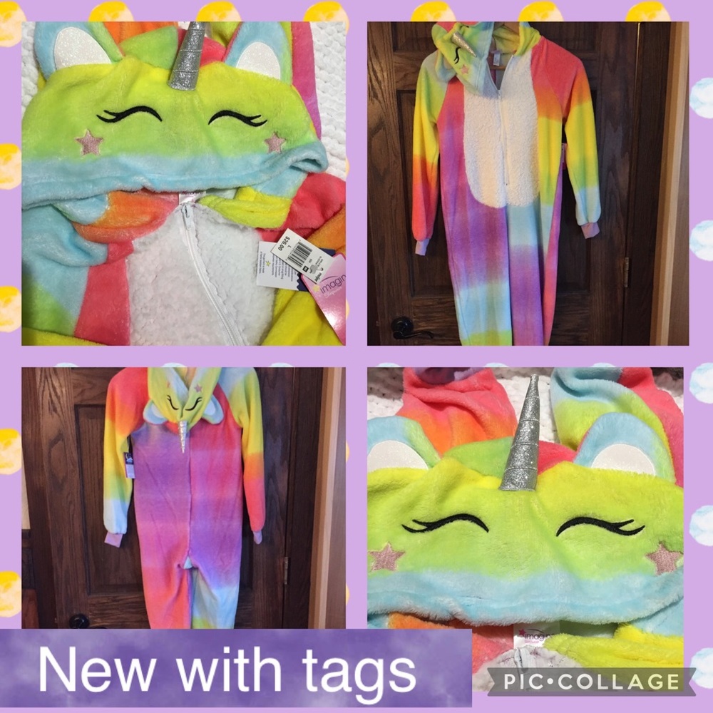 NWT girls unicorn rainbow onesie sz L